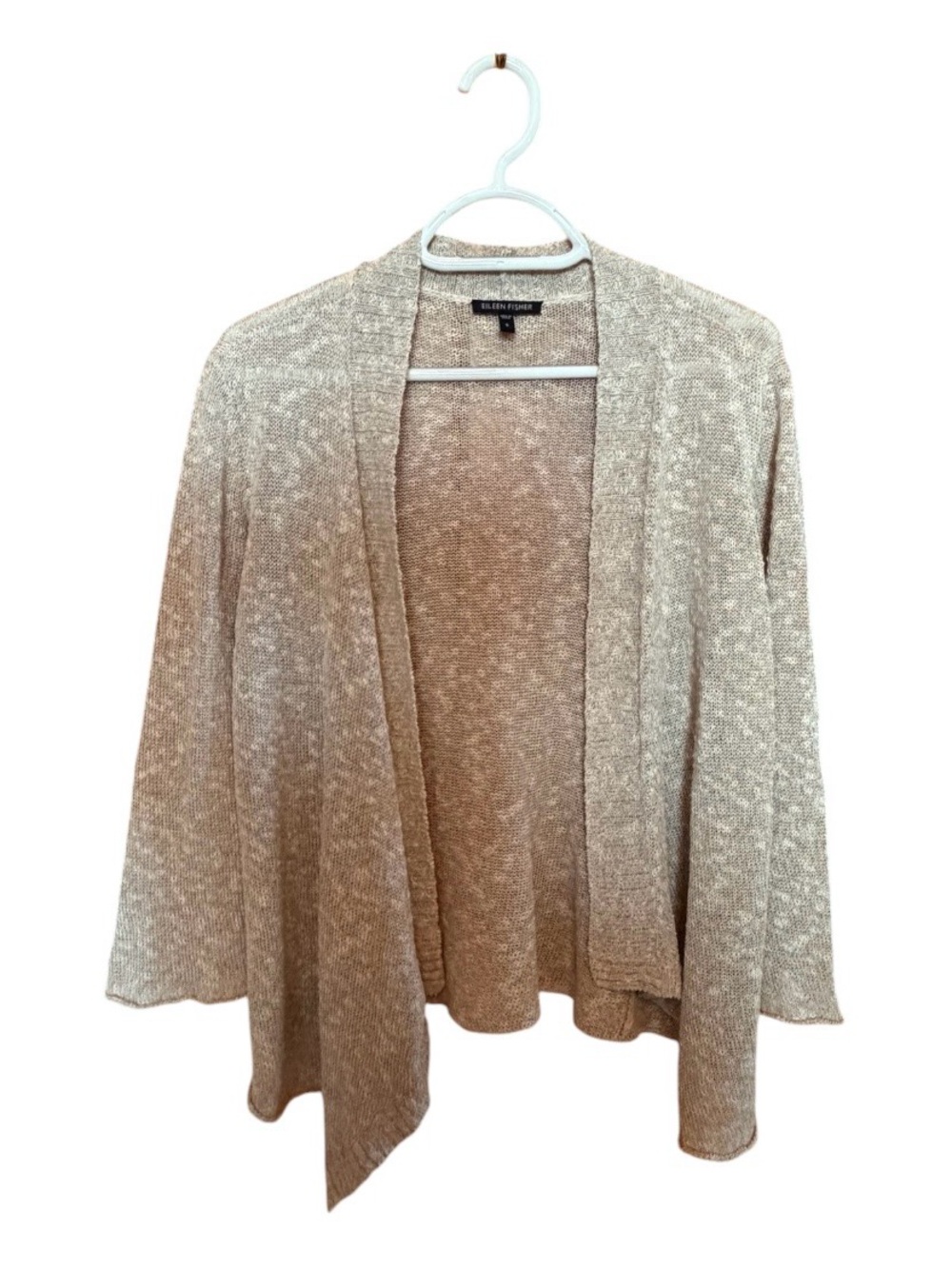 EILEEN FISHER Open-Front Beige Knit Sweater Cardigan
